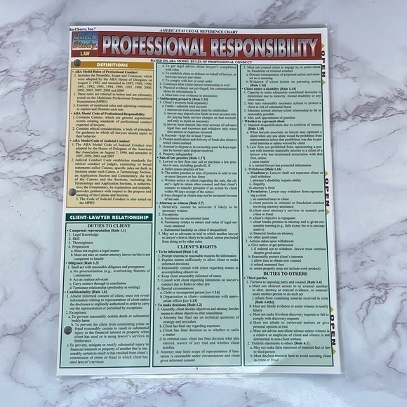 Law Professional Responsibility Quick Study Guide - Book - Picture 1 of 3
